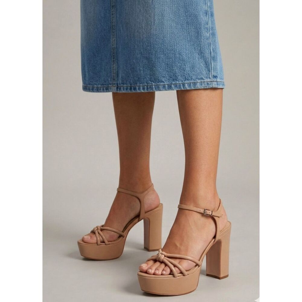 Schutz Block Heel Sandals 8 Strappy Platform Wedding Formal Chic Nude Tan Kelsie